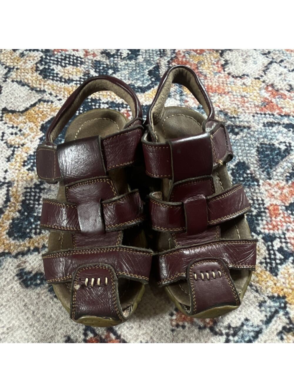 Dadawen Kids Brown Leather Fisherman Sandals Hook & Loop Adjustable US 13/EU 33